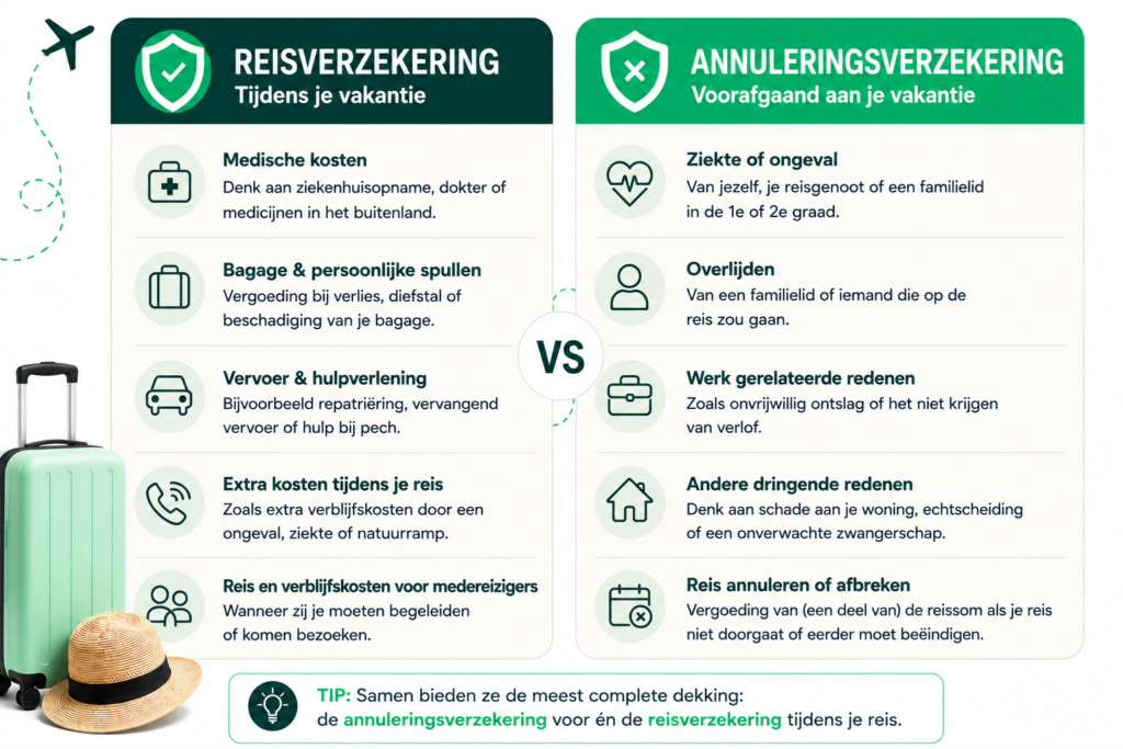 Wat valt er onder een reisverzekering en wat onder de annuleringsverzekering?